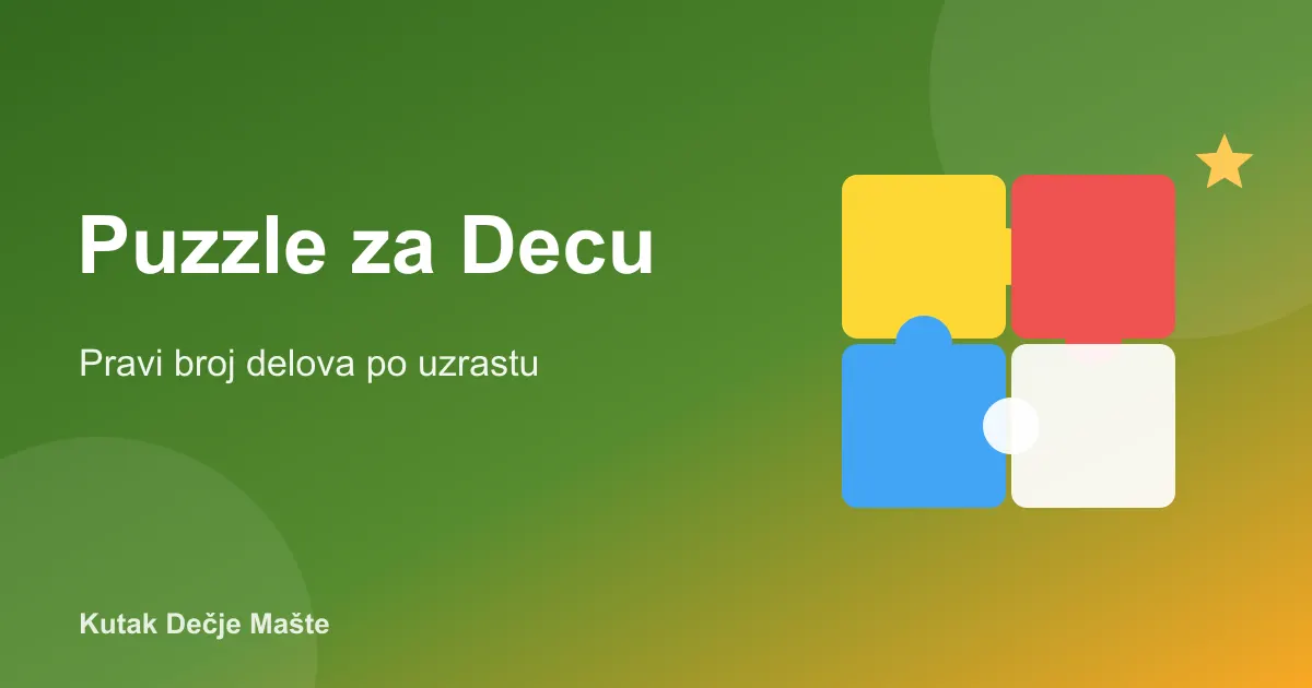 Puzzle za decu: ilustracija četiri šarena dela puzzle na zelenoj pozadini